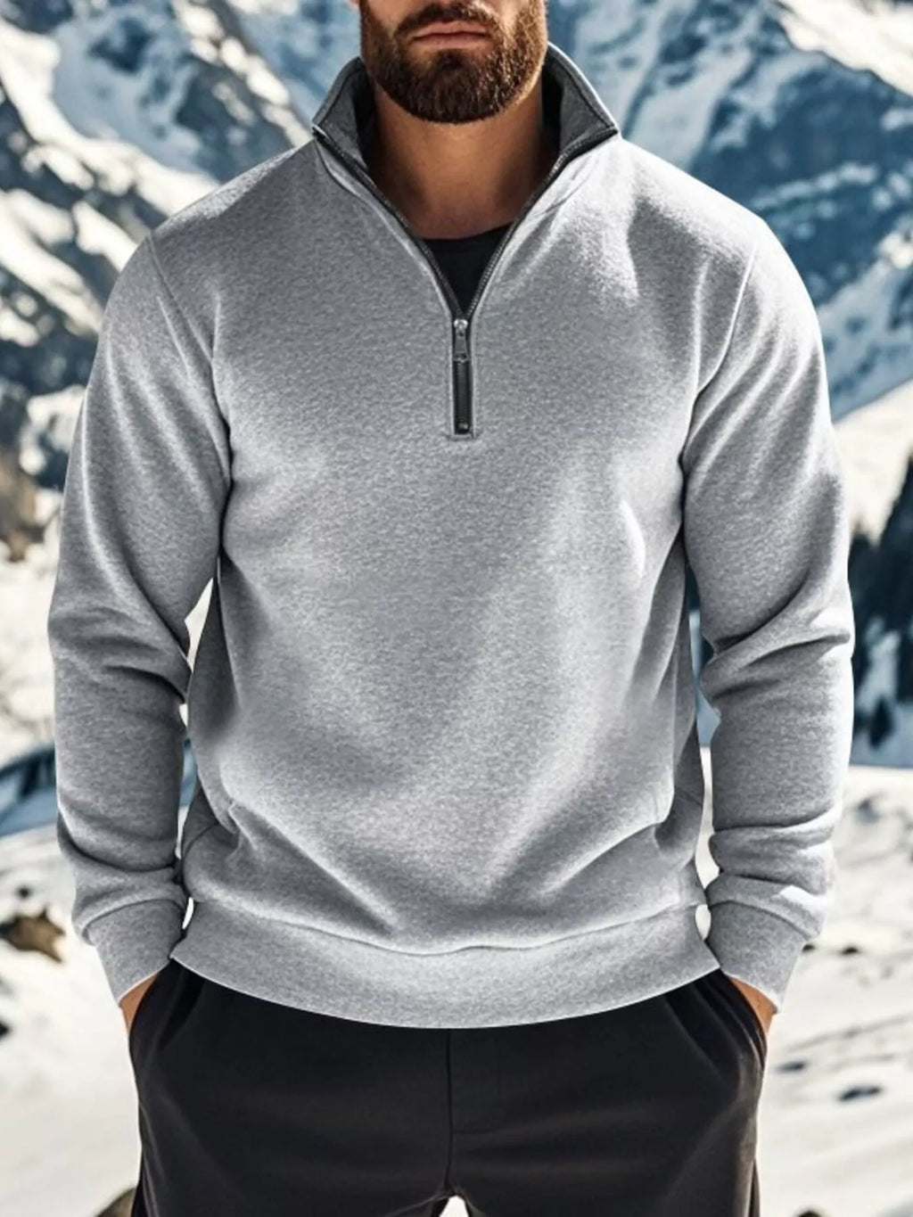 Men's Full Size Solid Color Quarter Zip Sweatshirt Plus Size