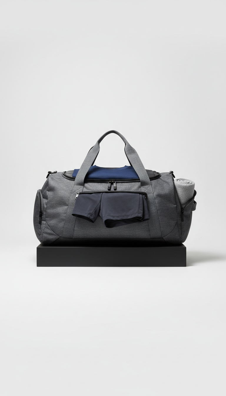 Monochrome duffel gym bag with crisp silhouette